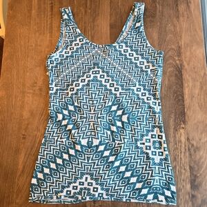 Unionbay Women’s Teal Crossback Patterned Scoop Neck Tank Top Size Large